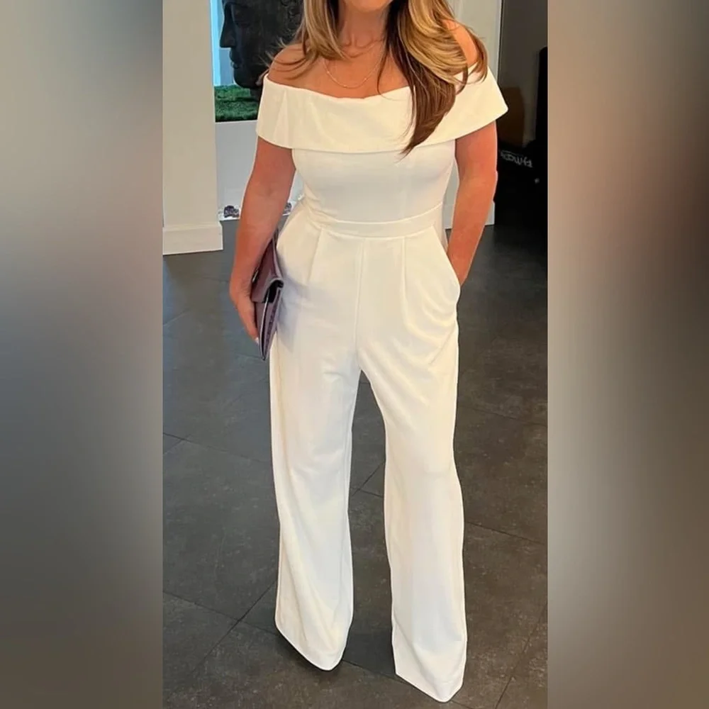 Xscape Strapless off shoulder white jumpsuit size 4 - Picture 8 of 8